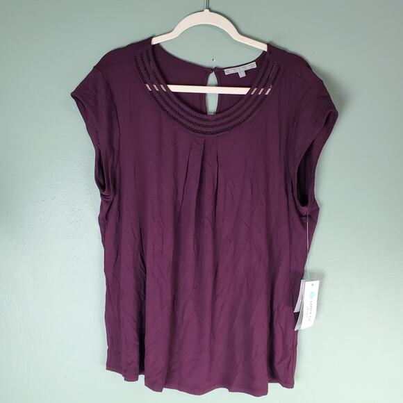 Daniel Rainn Womens Dark Purple Brinn Scoop Neck Pleat Detail Knit Top Size XXL - Picture 1 of 6